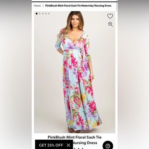 PinkBlush Mint Floral Sash Tie Maternity/Nursing Dress